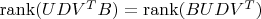 $\operatorname{rank}(UDV^TB) = \operatorname{rank}(BUDV^T)$