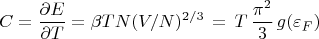 $$C=\frac{\partial E}{\partial T} = \beta TN(V/N)^{2/3} \,= \,T \,\frac{\pi^2}{3}\,g(\varepsilon_F)$$