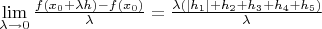 $\lim\limits_{\lambda \to 0}\frac{f(x_0+\lambda h)-f(x_0)}{\lambda} = \frac{\lambda (|h_1|+h_2+  h_3+ h_4+  h_5)}{\lambda}$