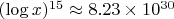 $(\log x)^{15} \approx 8.23 \times 10^{30}$ $(\log x)^{15} \approx 8.23 \times 10^{30}$