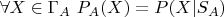 $\forall X \in \Gamma_A \ P_A(X) = P(X|S_A)$ $\forall X \in \Gamma_A \ P_A(X) = P(X|S_A)$
