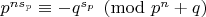 $p^{n s_p} \equiv -q^{s_p} \pmod{p^n + q}$