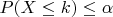 $P(X\leq k)\leq\alpha$