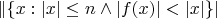 $\|\{x: |x| \leq n \wedge |f(x)|<|x|\}|$ $\|\{x: |x| \leq n \wedge |f(x)|<|x|\}|$