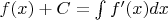$f(x) + C = \int f'(x)dx$