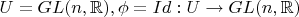 $U = GL(n,\mathbb{R}), \phi = Id : U \rightarrow GL(n,\mathbb{R})$ $U = GL(n,\mathbb{R}), \phi = Id : U \rightarrow GL(n,\mathbb{R})$