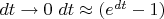$dt \to 0$  $dt \approx (e^{dt}-1)$