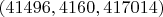 $(41496, 4160, 417014)$