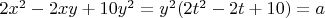 $2x^2-2xy+10y^2=y^2(2t^2-2t+10)=a$