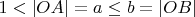 $1<|OA| = a \leq b = |OB|$