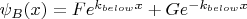$\psi_{B}(x)=Fe^{k_{below}x}+Ge^{-k_{below}x}$ $\psi_{B}(x)=Fe^{k_{below}x}+Ge^{-k_{below}x}$