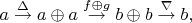 $a\stackrel{\Delta}{\rightarrow}a\oplus a\stackrel{f\oplus g}{\rightarrow}b\oplus b\stackrel{\nabla}{\rightarrow}b,$