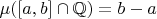 $\mu([a,b]\cap \mathbb{Q})=b-a$
