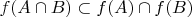 $
f(A\cap B) \subset f(A)\cap f(B)
$