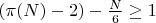 $(\pi(N) - 2) - \frac{N}{6} \geq 1$