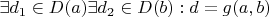 $\exists d_1 \in D(a) \exists d_2\in D(b): d = g(a, b)$