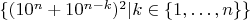 $\{(10^n+10^{n-k})^2|k\in \{1, \dots, n\}\}$