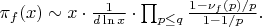 $\pi_f(x)\sim x\cdot\frac{1}{d\ln x}\cdot\prod_{p\le q}\frac{1-\nu_f(p)/p}{1-1/p}.$