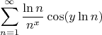 $$\sum\limits_{n=1}^{\infty}\frac{\ln n}{n^x}\cos(y \ln n)$$