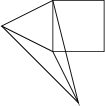 $$		\begin{tikzpicture}
		\draw (0,0) rectangle (1,1);
		\draw (0,0) -- (-1,0.5) --(0,1);
		\draw (0,0) -- (0.5,-1) -- (0,1);
		\draw (-1,0.5)--(0.5,-1);
		\end{tikzpicture}$$
