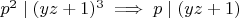 $p^2 \mid (yz+1)^3 \implies p \mid (yz+1)$
