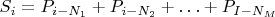 $S_i = P_{i - N_1} + P_{i - N_2} + \ldots + P_{I - N_M}$