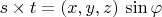 $s \times t = (x, y, z)\, \sin \varphi$