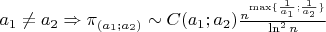$a_1 \neq a_2 \Rightarrow \pi _{(a_1;a_2)} \sim C(a_1;a_2) \frac{n^{\max \{\frac{1}{a_1};\frac{1}{a_2} \}} }{\ln ^2 n}$