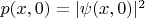$p(x,0)=|\psi(x,0)|^2$