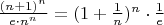 $\frac{  (n+1)^n }{ e\cdot n^n }  = (1+\frac{1}{n})^n\cdot \frac{1}{e} $