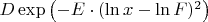 $D \exp\left(-E\cdot (\ln x - \ln F)^2\right)$