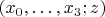 $(x_0,\ldots, x_3;z)$