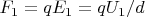 $F_1=qE_1=qU_1/d$