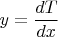 $y=\dfrac{dT}{dx}$