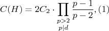 $$C(H) = 2C_2 \cdot \prod_{\substack{p > 2 \\ p \mid d}} \frac{p-1}{p-2},(1)$$
