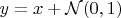 $y = x + \mathcal N(0, 1)$
