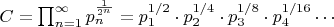 $
C = \prod_{n=1}^\infty p_n^{\frac{1}{2^n}} = p_1^{1/2} \cdot p_2^{1/4} \cdot p_3^{1/8} \cdot p_4^{1/16} \cdots
$
