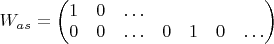 $W_{as} = \begin{pmatrix} 1 & 0 & \ldots \\ 0 & 0 & \ldots & 0 & 1 & 0 & \ldots \end{pmatrix}$
