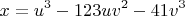 $$x = u^3 - 123uv^2 - 41v^3$$