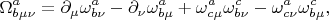 $$
\Omega^{a}_{b \mu \nu}
=
\partial_{\mu} \omega^{a}_{b \nu}
-\partial_{\nu} \omega^{a}_{b \mu}
+\omega^{a}_{c \mu} \omega^{c}_{b \nu}
-\omega^{a}_{c \nu} \omega^{c}_{b \mu},
$$